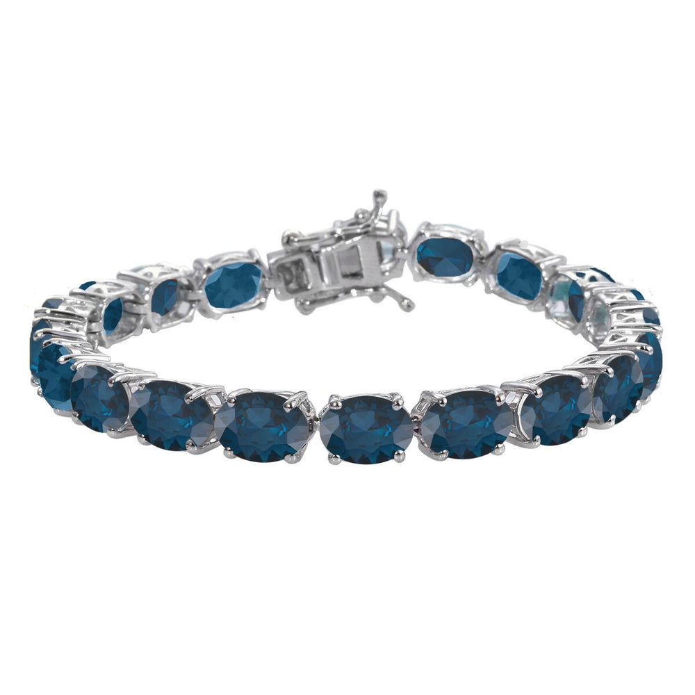 Natural Oval Shape London Blue Topaz Tennis Bracelet 925 Sterling Silver