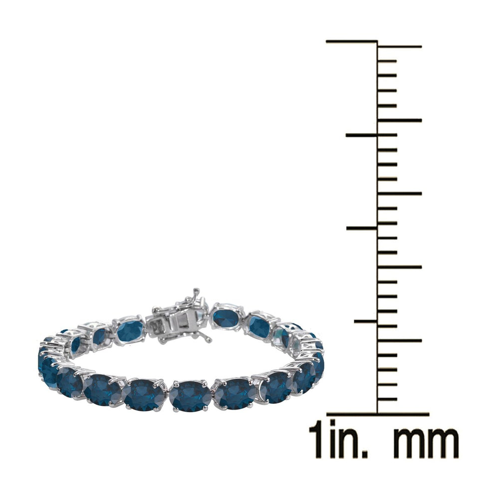 Natural Oval Shape London Blue Topaz Tennis Bracelet 925 Sterling Silver