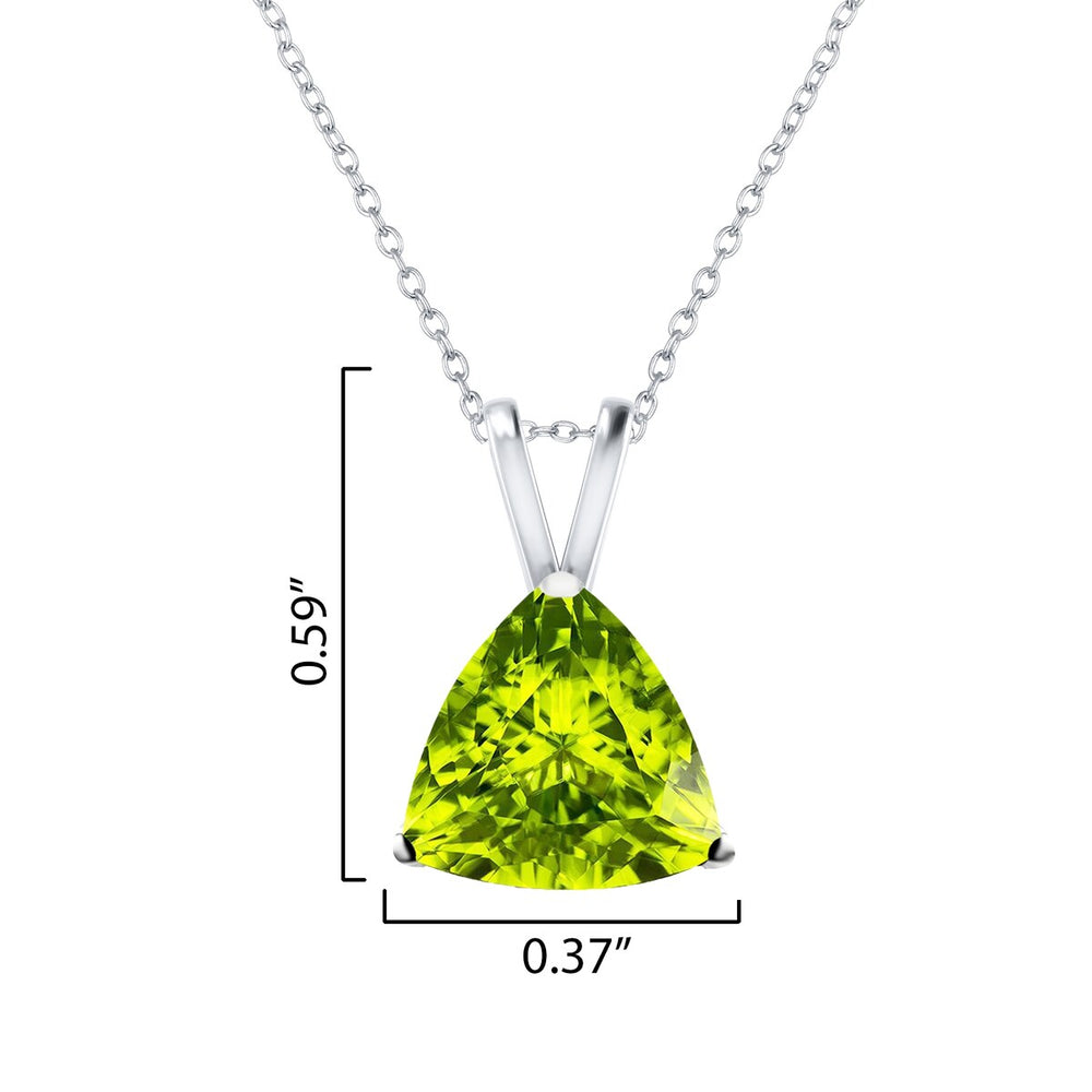 Natural Peridot Sterling Silver Trillion Solitaire Pendant Necklace