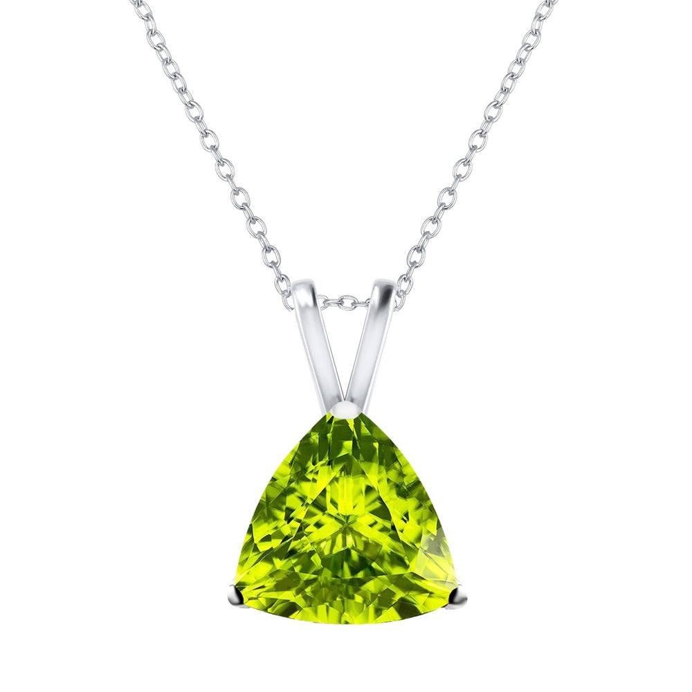 Natural Peridot Sterling Silver Trillion Solitaire Pendant Necklace