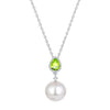 Natural Peridot and Shell Pearl Drop Pendant with 18" Chain