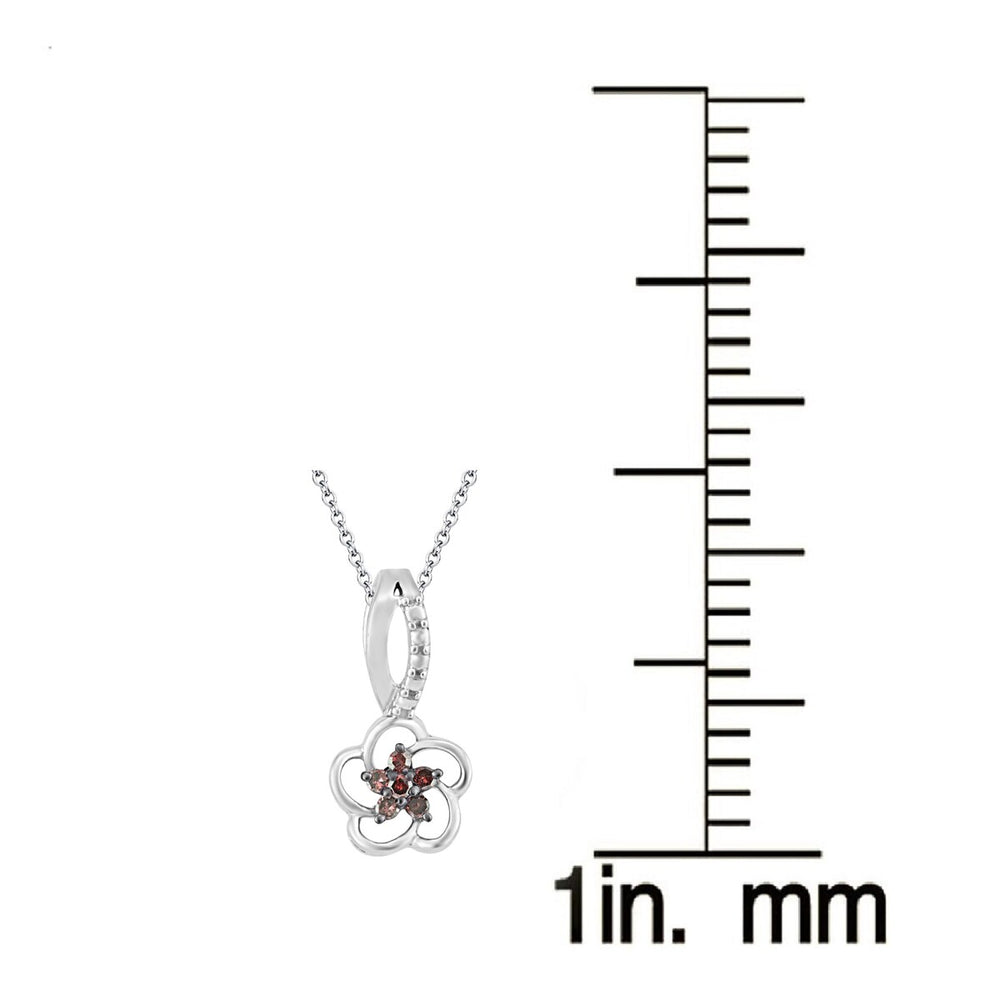 Natural Red Diamond Flower Pendant 18" Chain in Sterling Silver