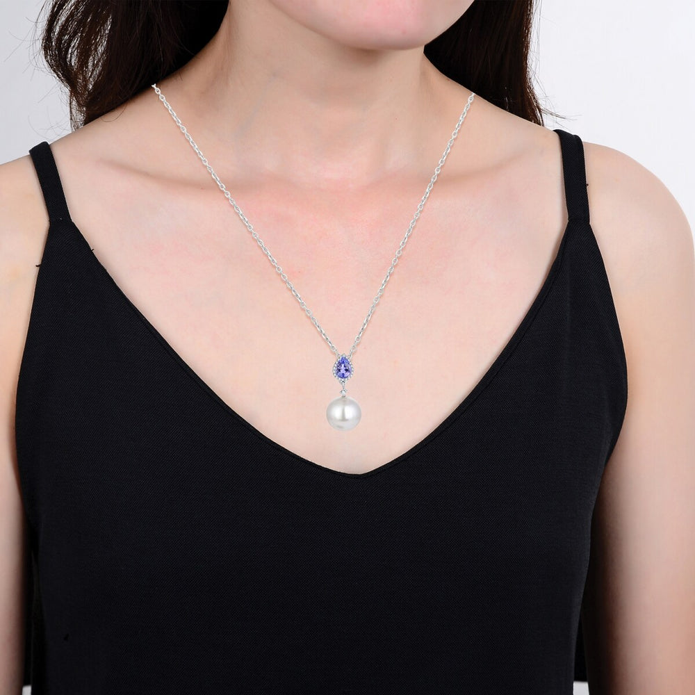 Natural Tanzanite and Shell Pearl Drop Pendant with 18" Chain