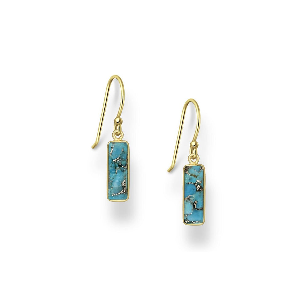 Natural Turquoise & Sterling Silver Bar Drop Earrings