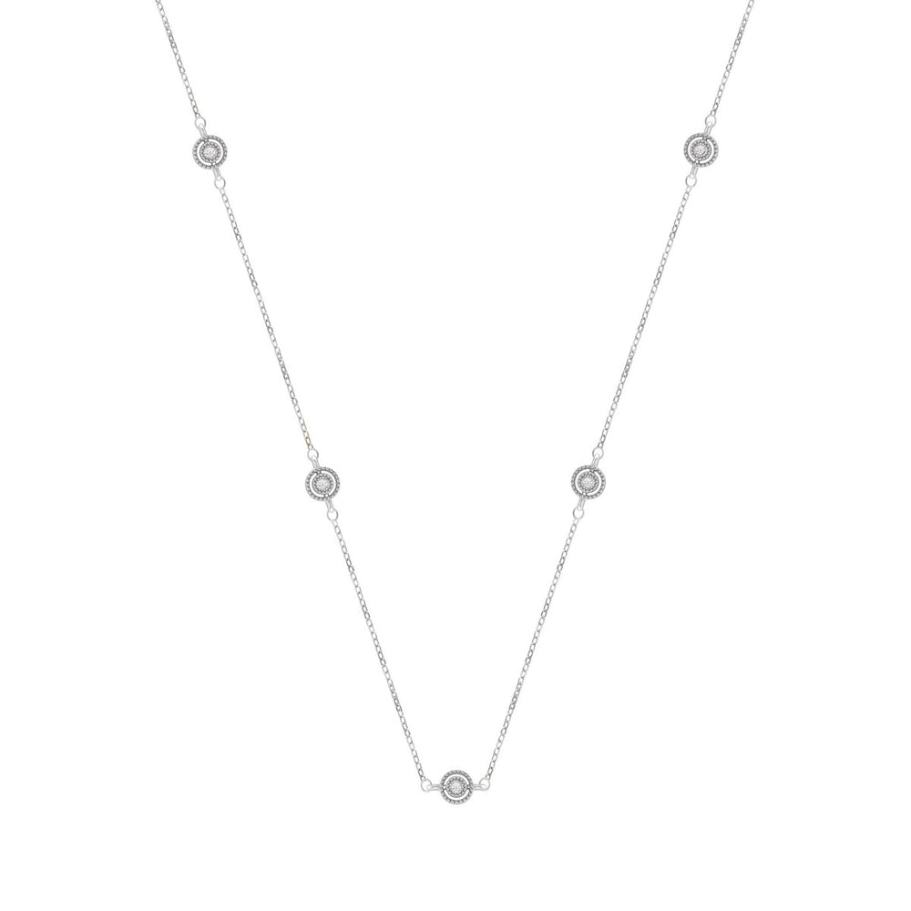 Natural White Diamond Sterling Silver Station Necklace