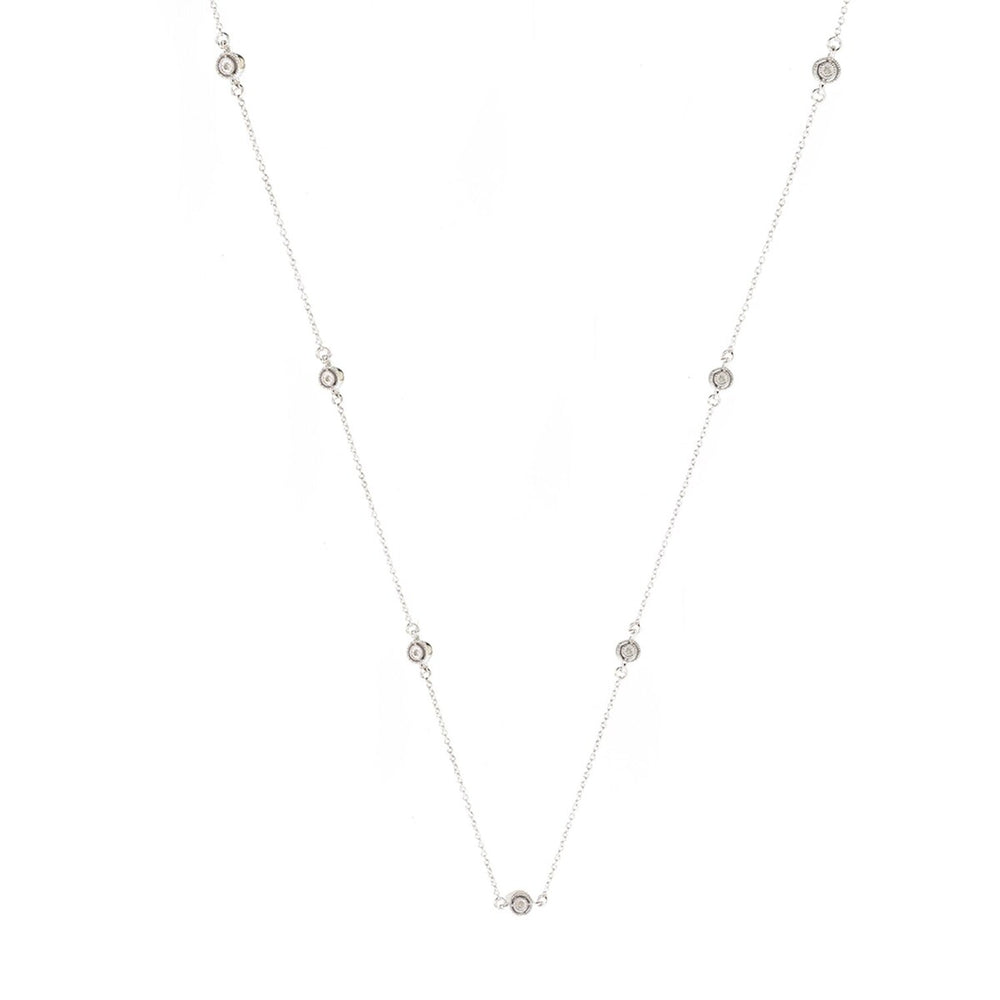 Natural White Diamond Sterling Silver Station Necklace