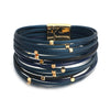 Navy Faux Leather Goldtone Bracelet With Gold Accents