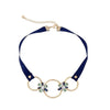 Navy Goldtone Velvet Choker Necklace - White