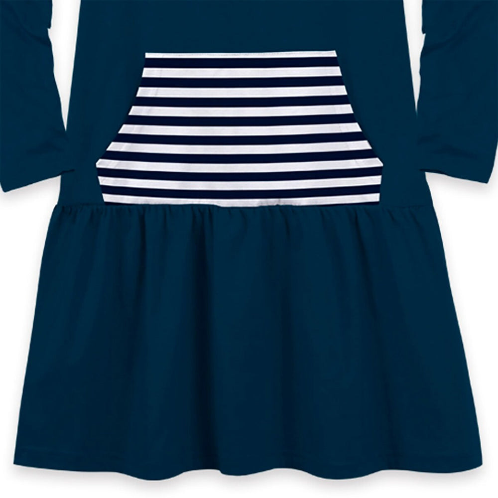 Navy Stripe Pocket Hooded Low Waist Dress