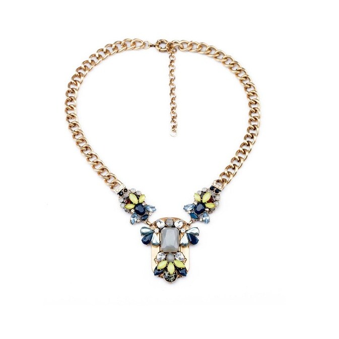 Navy Yellow Crystal Statement Necklace - White