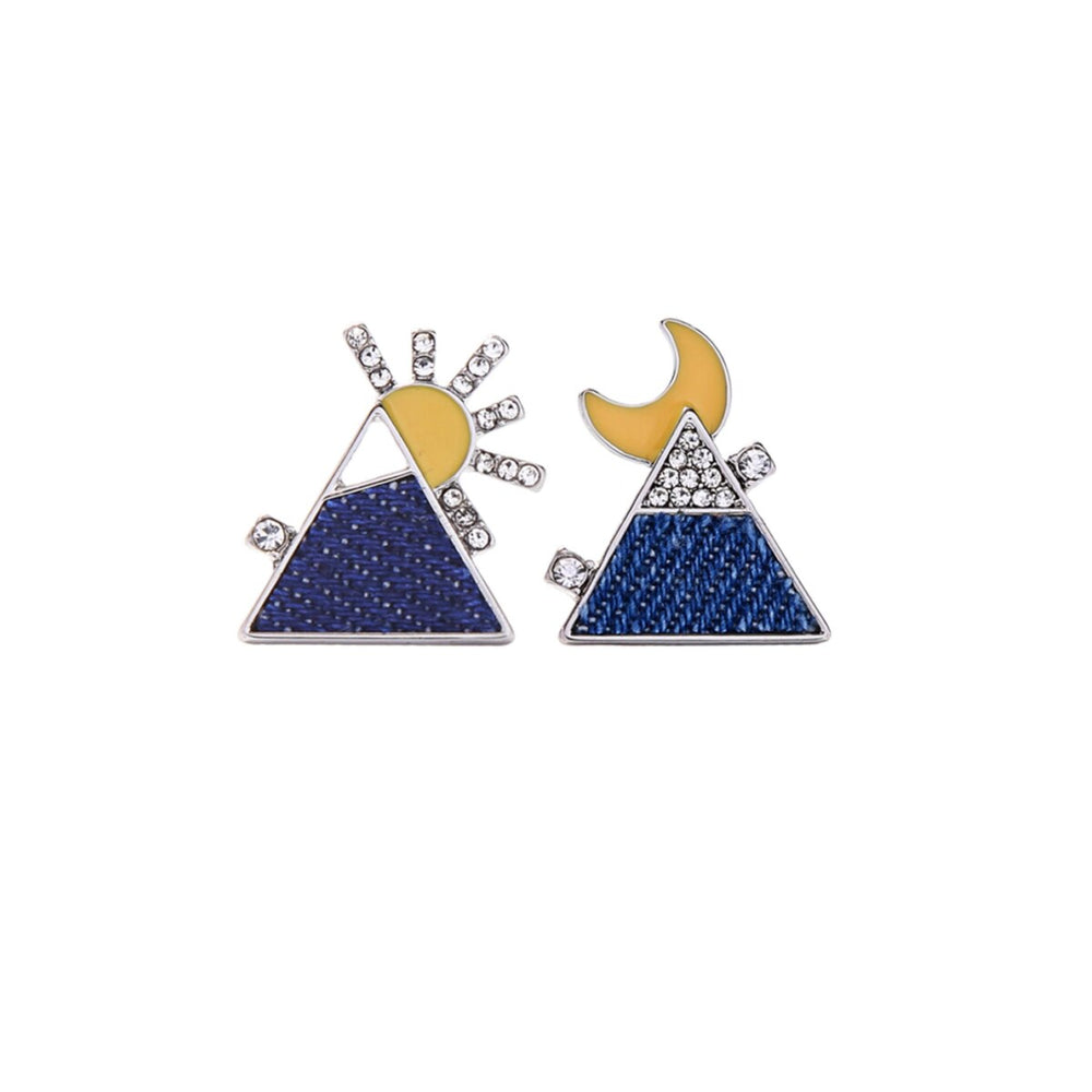 Navy Yellow Mountain Sunrise Asymmetrical Stud Earrings