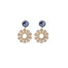 Navy & Goldtone Open Flower Drop Earrings