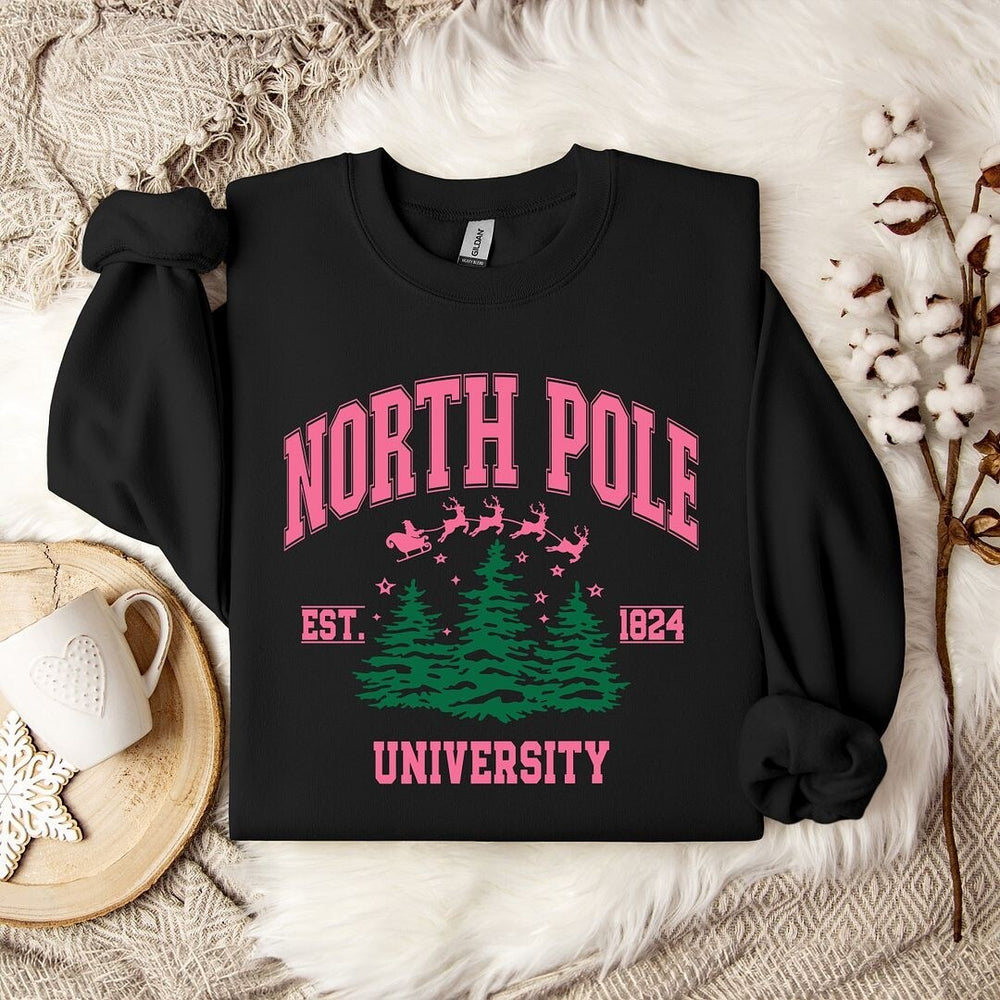 North Pole University Pink Trees Graphic Sweatshirt