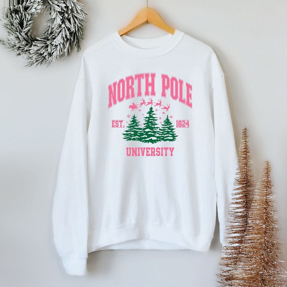 North Pole University Pink Trees Graphic Sweatshirt