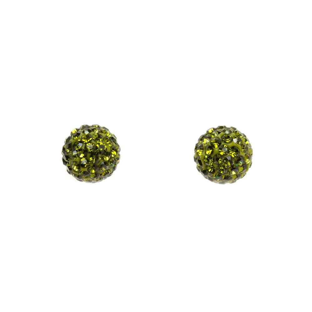 Olive Green Crystal Shamballa Stud Earrings