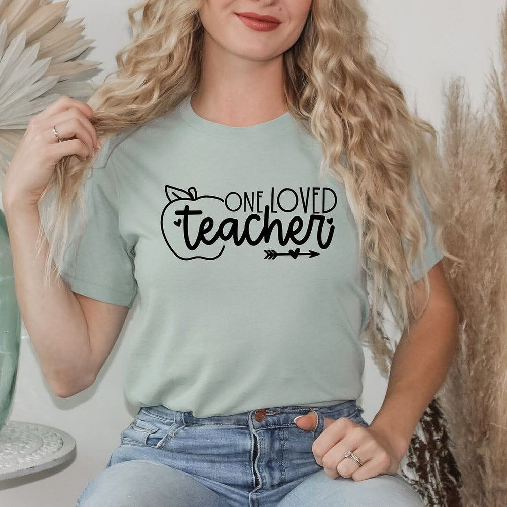 One Loved Teacher Apple Short Sleeve Crewnneck Tee