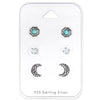 Opal Moon, Crystal Stud Moon Sterling Silver Ear Studs Set