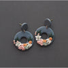 Open Circle Floral Polymer Clay Drop Earrings