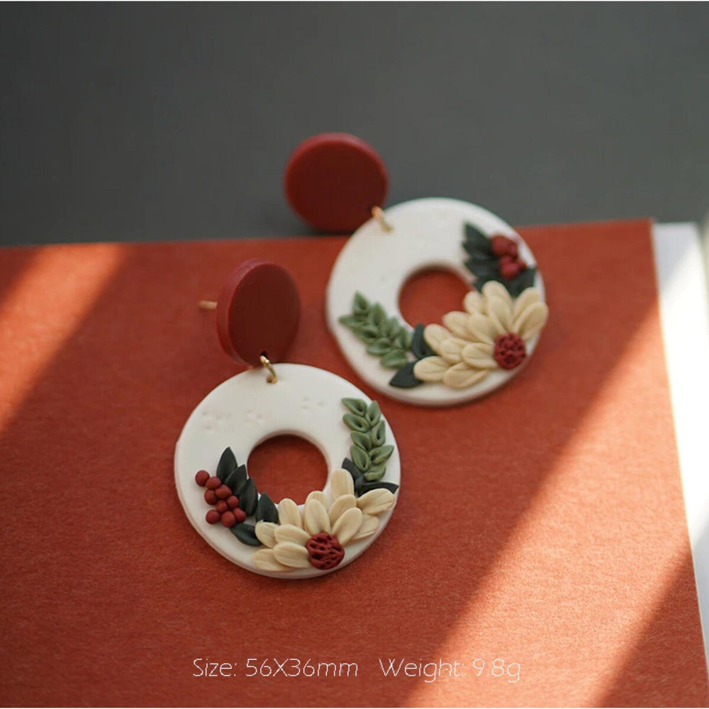 Open Circle Floral Polymer Clay Drop Earrings