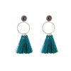 Open Circle Teal Blue Tassel Earrings