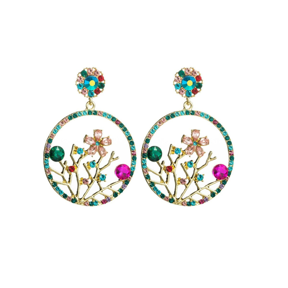 Open Circular Multi Colored Floral Earrings