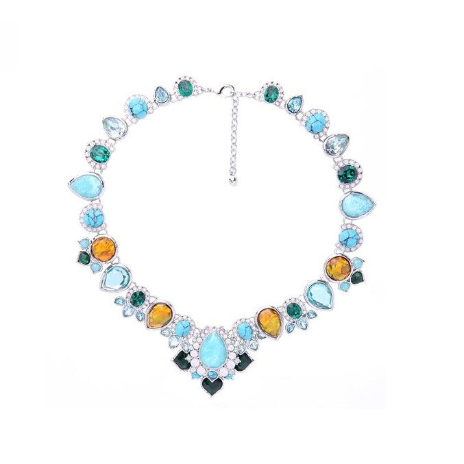 Orange Blue Statement Necklace - White