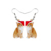 Orange Cat In Santa Hat Drop Earrings