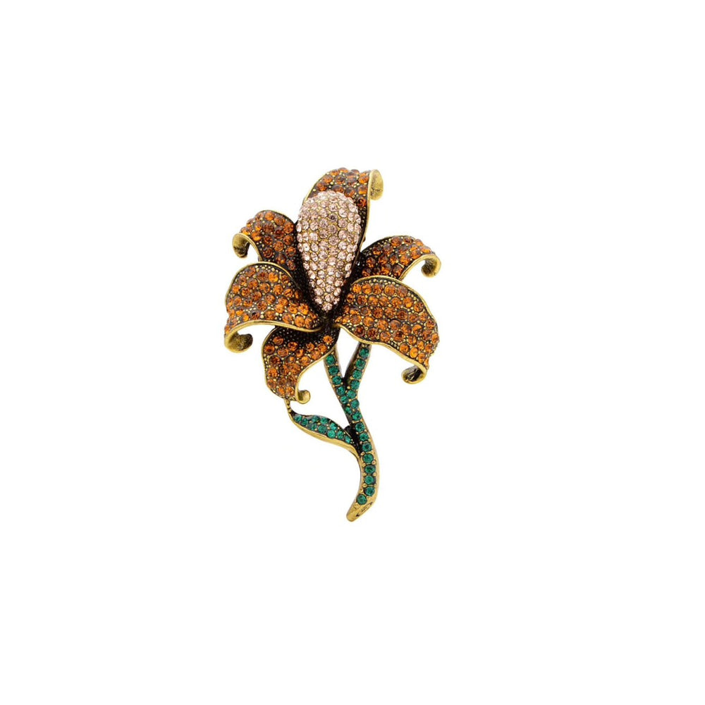 Orange Flower Crystal Brooch