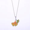 Orange Green Sparkle Ginkgo Pendant Necklace - White