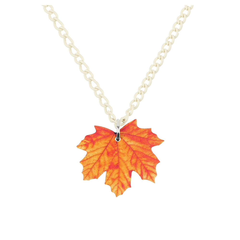 Orange Maple Leaf Pendant Necklace - White