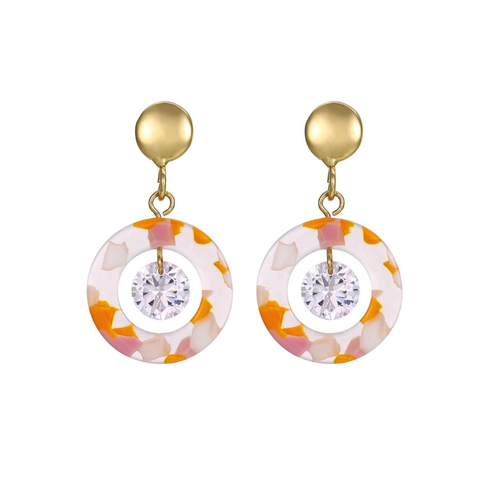 Orange Marbled Crystal Circular Drop Earrings