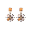 Orange Multi Colored Flower Crystal Drop Earrings