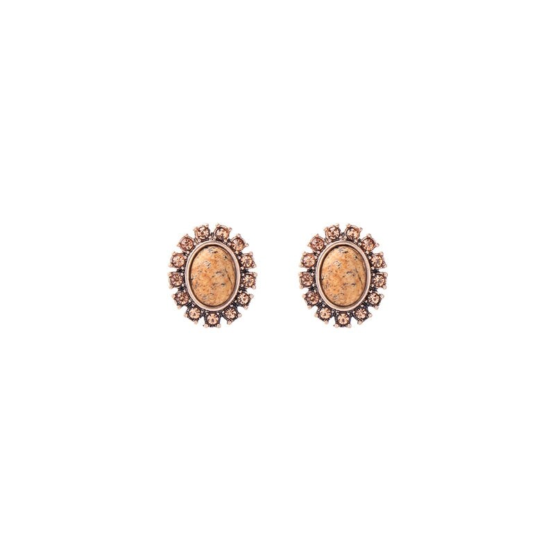 Orange Peach Crystal Oval Stud Earrings