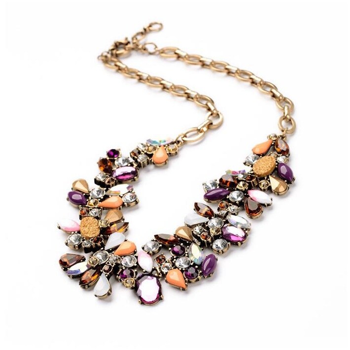 Orange Pink Clustered Bib Pendant Necklace - White