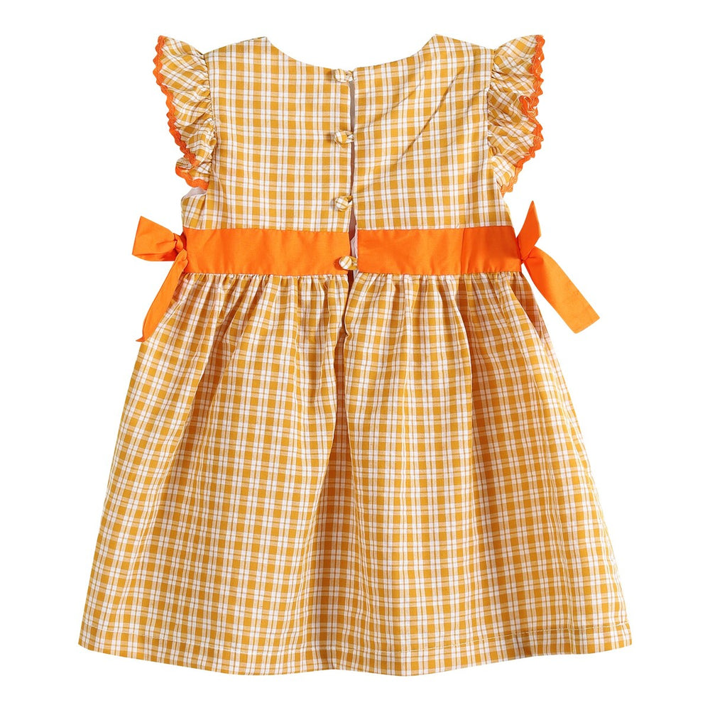 Orange Pinstripe Ruffle Pumpkin Bow Dress