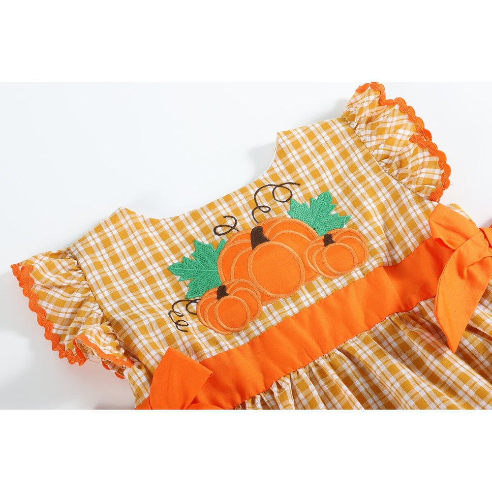 Orange Pinstripe Ruffle Pumpkin Bow Dress