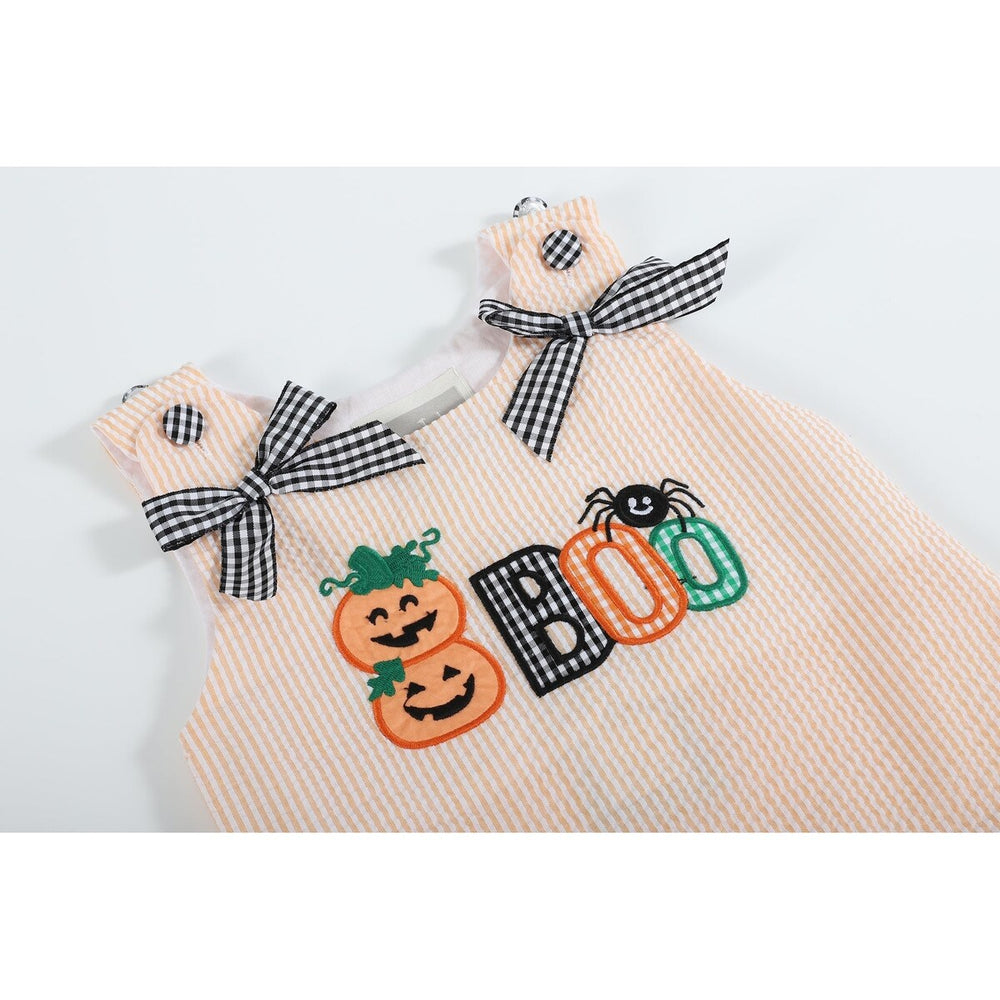 Orange Seersucker Halloween Boo Ruffle Dress