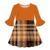 Orange & Brown Plaid Print Ruffle-Sleeve A-Line Dress