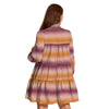 Orange & Dark Pink Ombre Print Smocked Turtleneck Balloon Sleeve Mini Dress