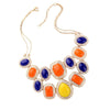 Orange, Blue Yellow Statement Clustered Necklace - White