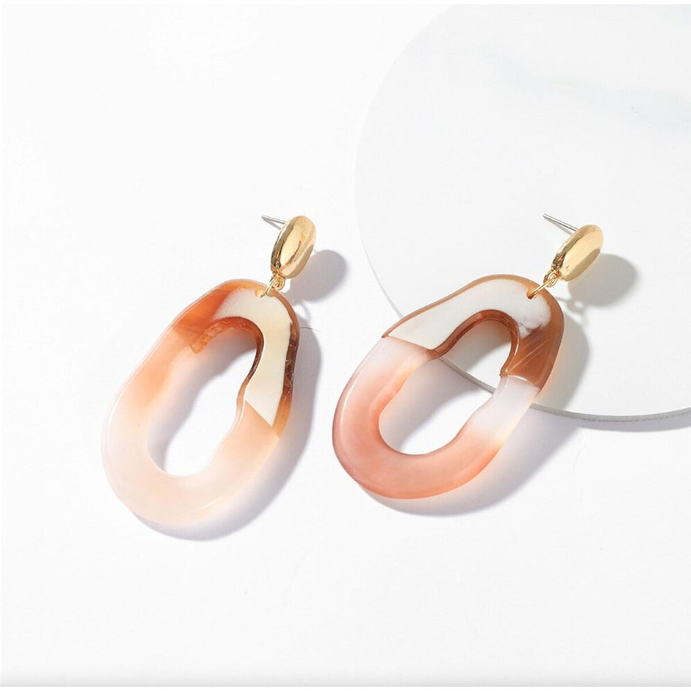 Organic white and pink Open Oval Drop Earrings