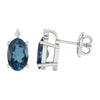 Oval Shape 1.15Ct Natural London Blue Topaz and White Diamond Stud Earrings in Sterling Silver