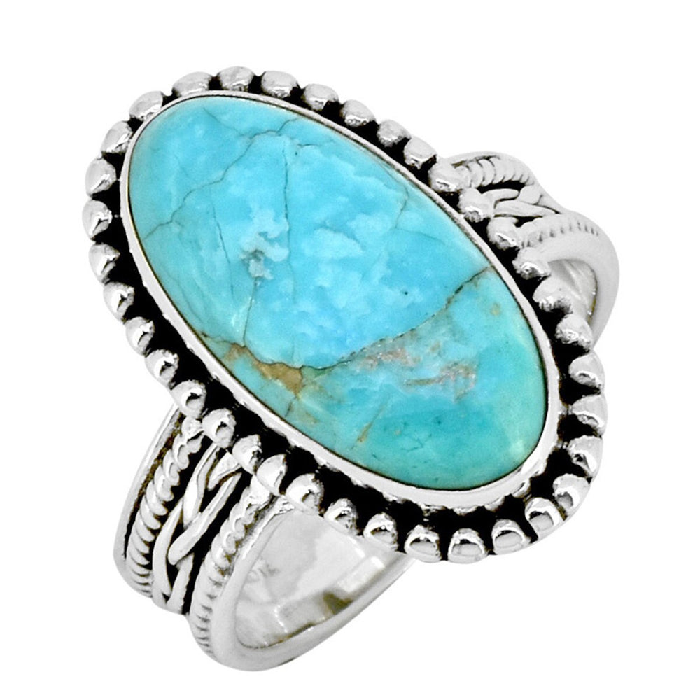 Oval Turquoise Sterling Silver Ring with Design Detail on band