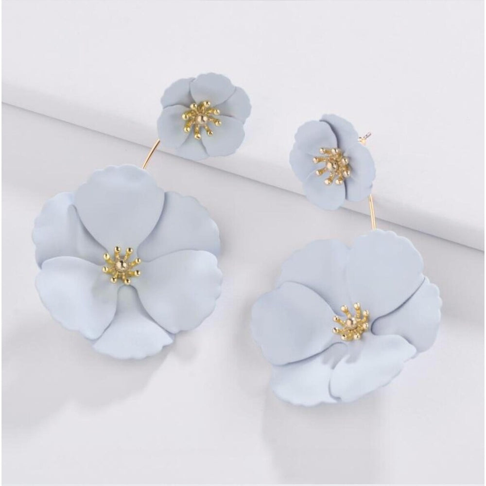 Pale Blue Goldtone Dual Floral Earrings