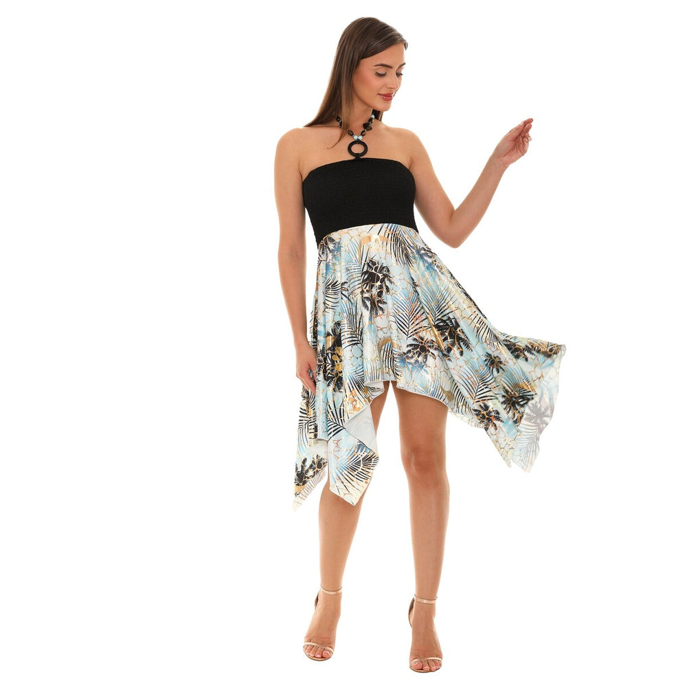 Palm Tree Print Halter Dress with String Tie