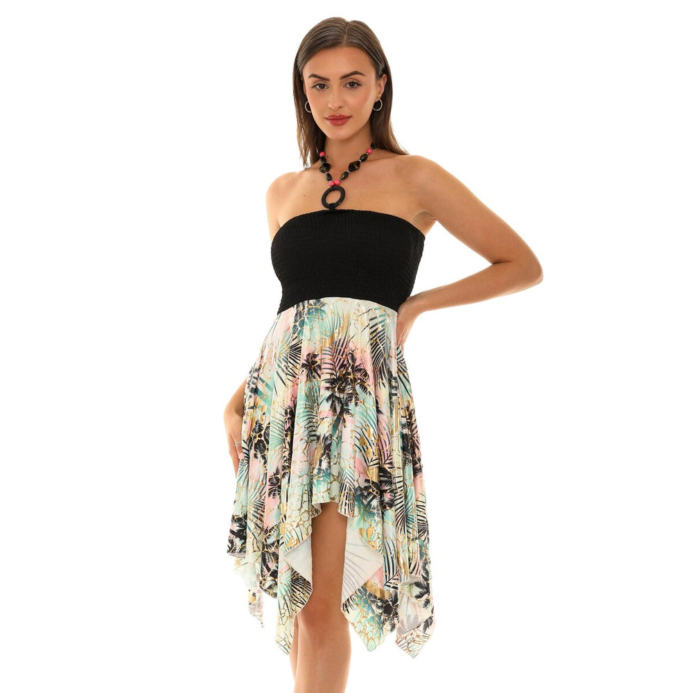 Palm Tree Print Halter Dress with String Tie