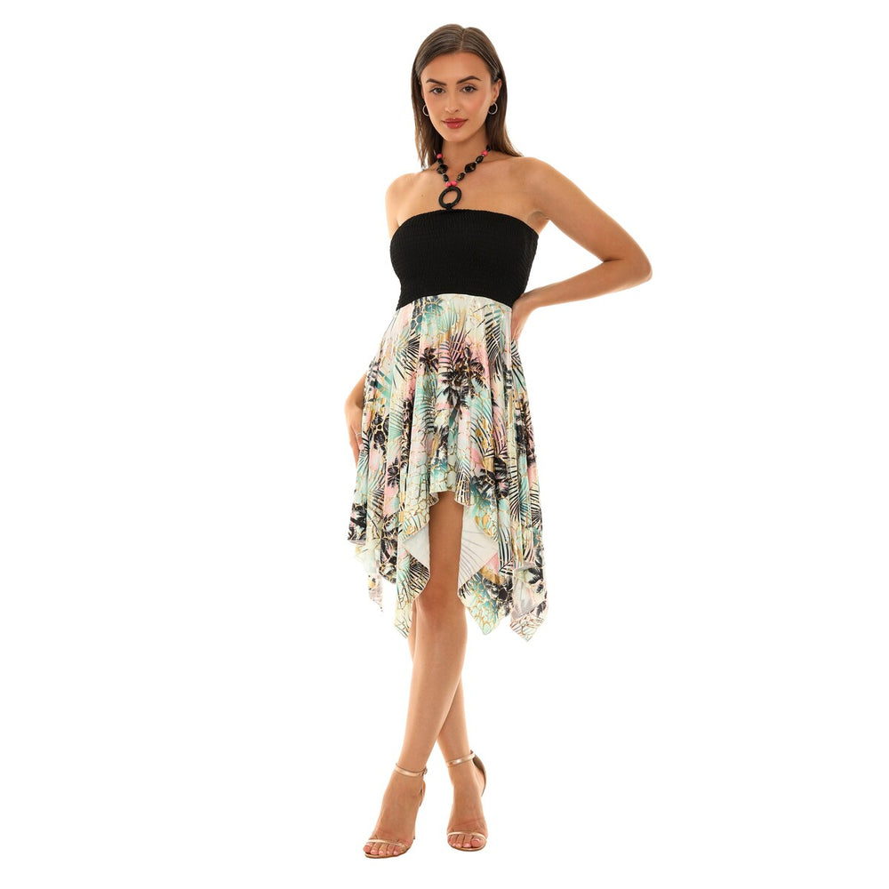 Palm Tree Print Halter Dress with String Tie