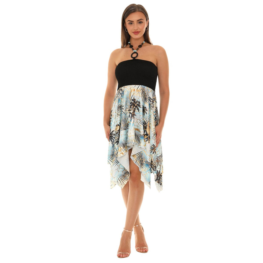 Palm Tree Print Halter Dress with String Tie