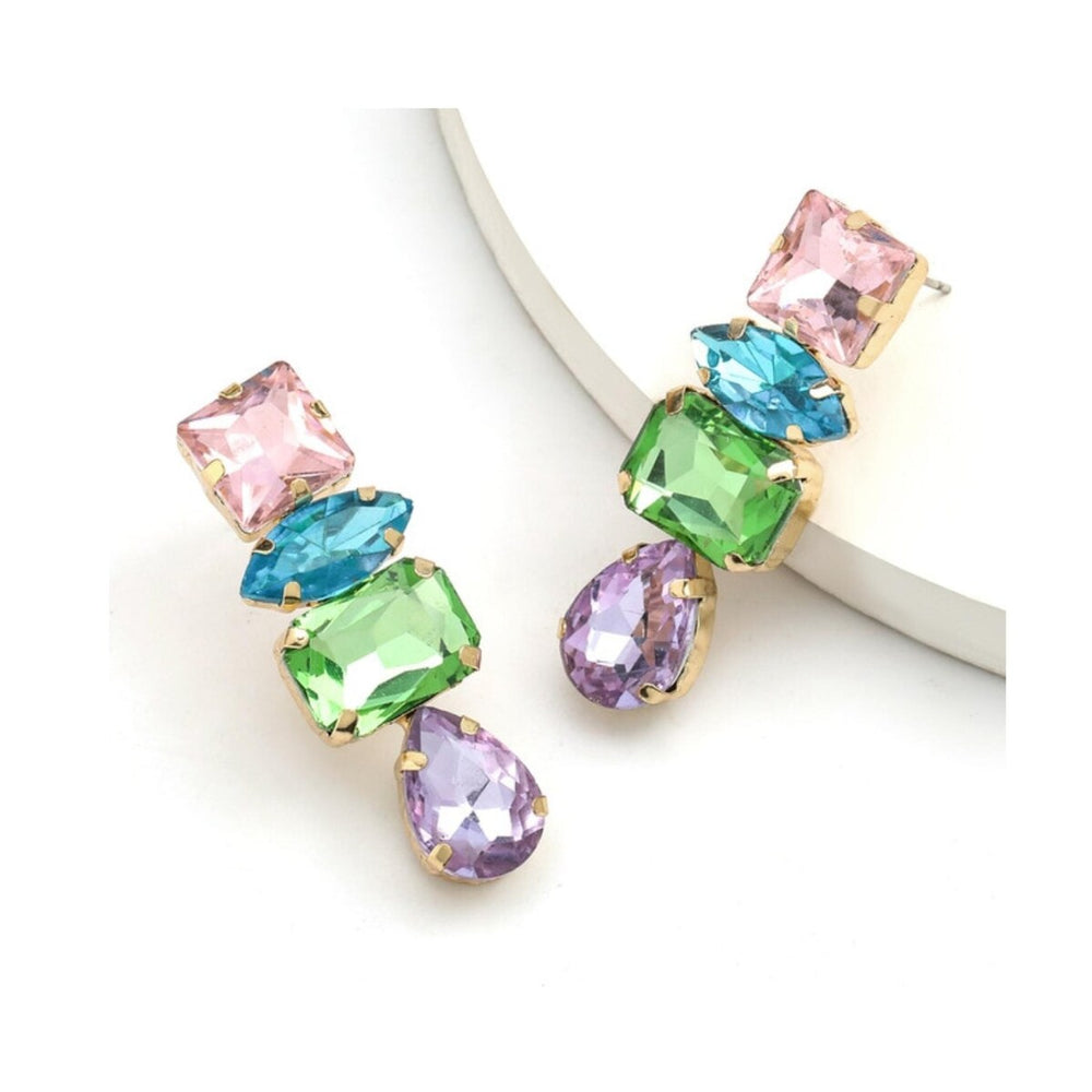 Pastel Multi Colored Crystal Geometric Earrings