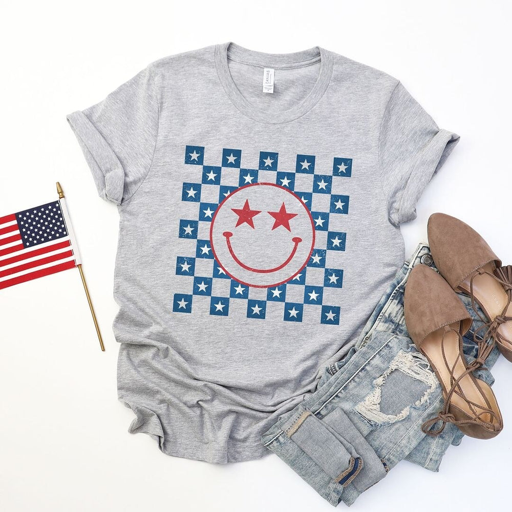 Patriotic Smiley Stars Short Sleeve Crewnneck Tee